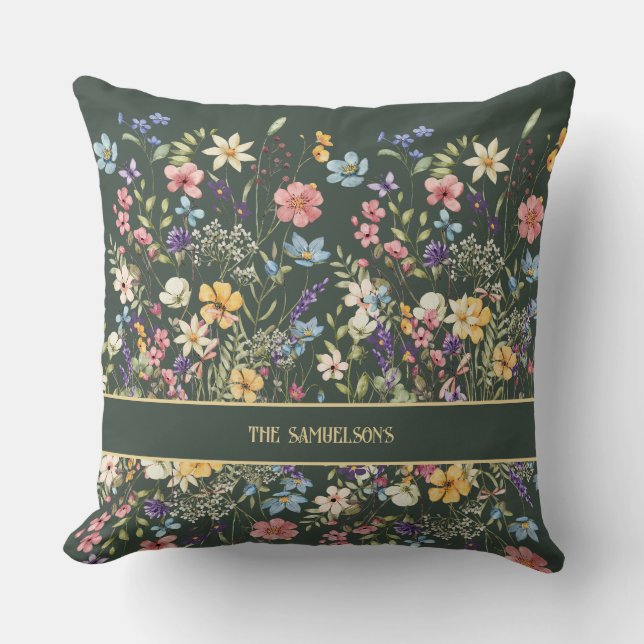 Coussin Botanique vert sauge personnalisé (Recto)