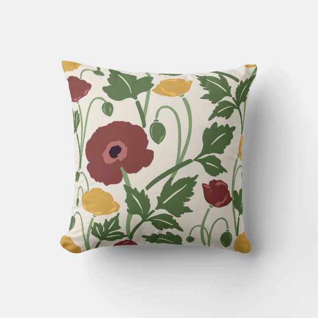 Coussin Botaniques Dansantes Bourgogne Profond Moisson Or (Recto)