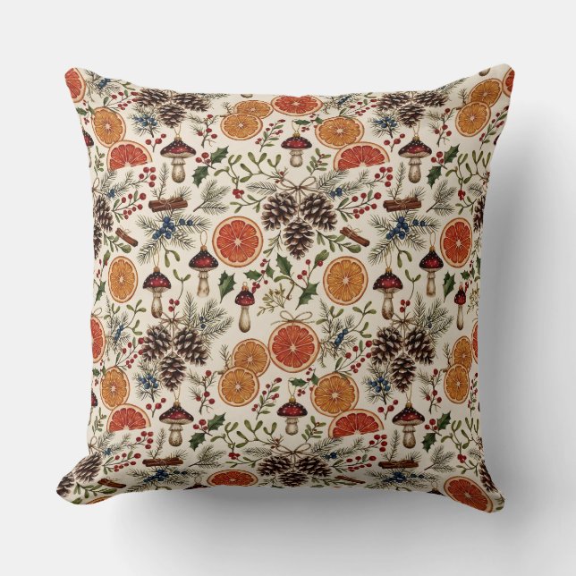Coussin Botaniques de Noël vintage (Recto)