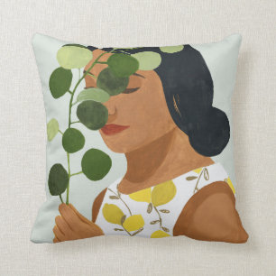 Coussin Botany Portrait - Femme avec verdure