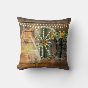 Coussin Botte de cowboy Rustique Cheval tournesol Wagon