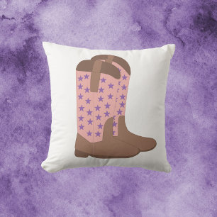Coussin Bottes Cowboy Brown rose violet étoiles