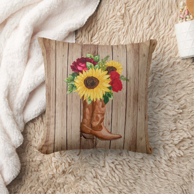 Coussin Bottes de chatte en bois rustique tournesol Roses  (Couverture)