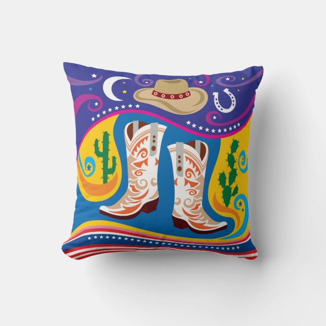 Coussin Bottes de cowboy et étoiles du désert (Recto)
