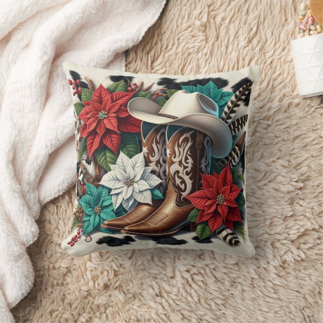 Coussin Bottes de cowboy occidentales Fleur Cuir de vache  (Couverture)