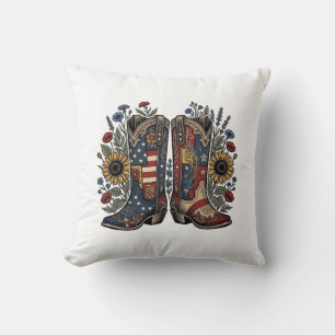 Coussin Bottes de cowboy patriotiques Chemise florale de t