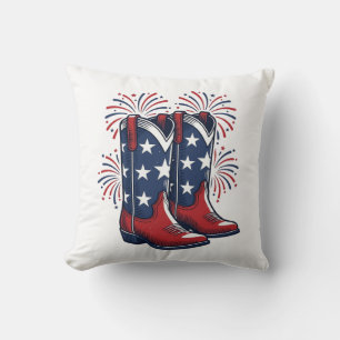 Coussin Bottes de cowboy patriotiques conception de chemis