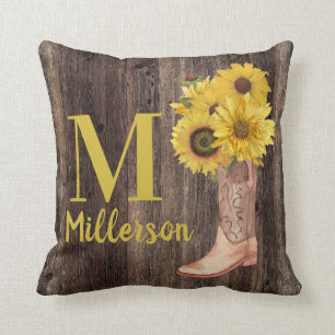 Coussin Bottes de cowgirl en bois rustique Monogramme Nom