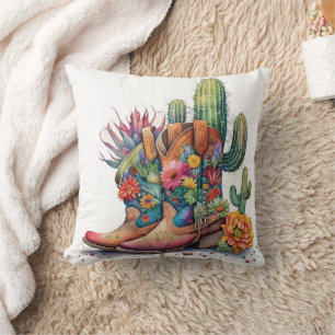 Coussin Bottes et cactus de cowgirl colorées