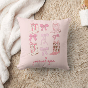 Coussin Bottes et vaches Coquette cowgirl rose Lancer l'or