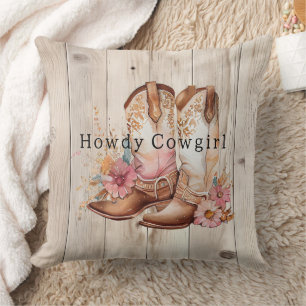 Coussin Bottes florales de cowgirl ivoire Faux bois Person