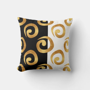 Coussin Boucles Glam Gold sur Fond Noir et Blanc