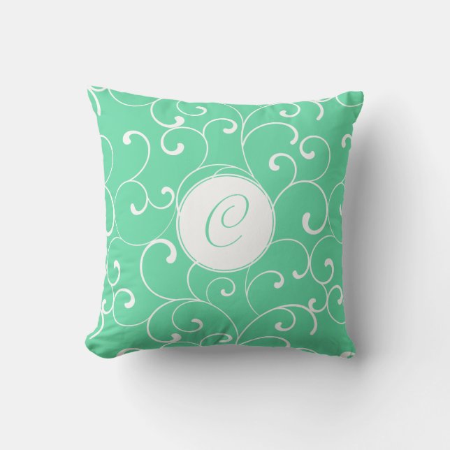Coussin Boucles Whimsical Aqua modernes avec Monogramme (Recto)
