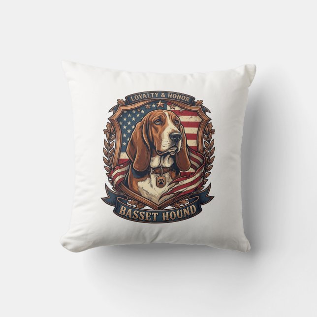 Coussin Bouclier de drapeau américain de chien de loyauté  (Recto)