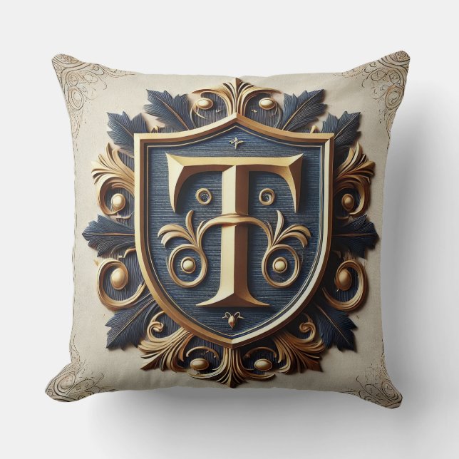 Coussin Bouclier Héraldique Élégant Orné (Recto)