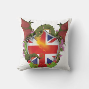 Coussin Bouclier Union Jack britannique et Dragon