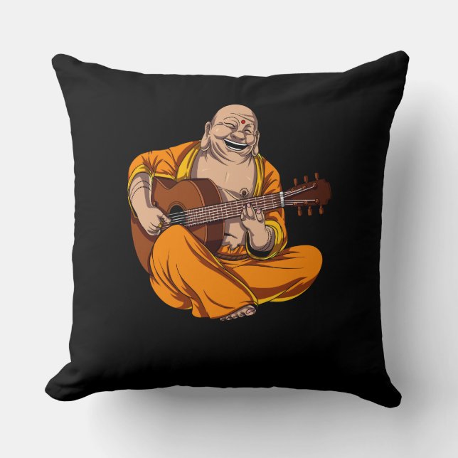 Coussin Bouddha Jouer Guitare Zen Yoga Méditation (Recto)