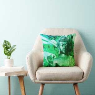 Coussin Bouddha méditation zen ombré vert brillant