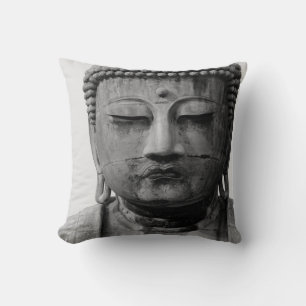 Coussin Bouddha noir et blanc avec fond gris