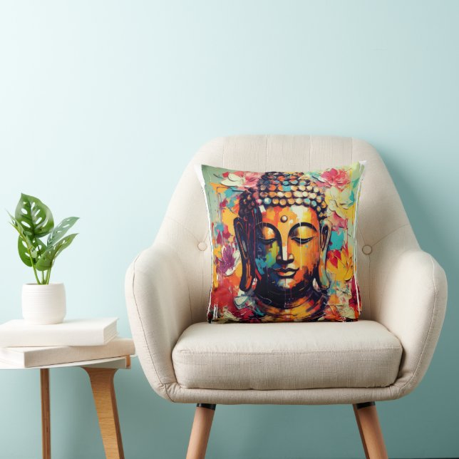 Coussin Bouddha peinture moderne coloré (Chaise)