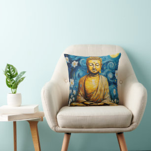Coussin Bouddha peinture moderne coloré