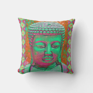 Coussin Bouddha Pop avec des bordures en Patchwork en vert