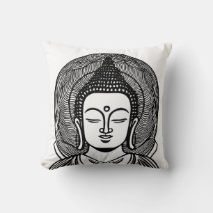 Coussin Bouddha Visage noir et blanc Zen