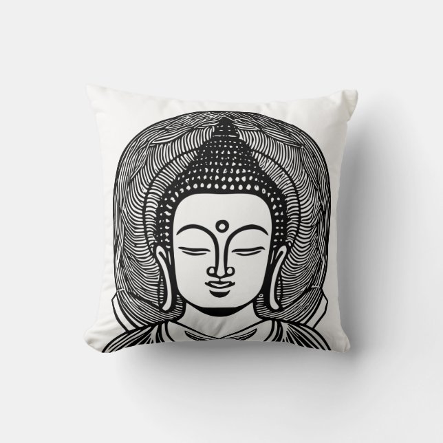 Coussin Bouddha Visage noir et blanc Zen (Recto)