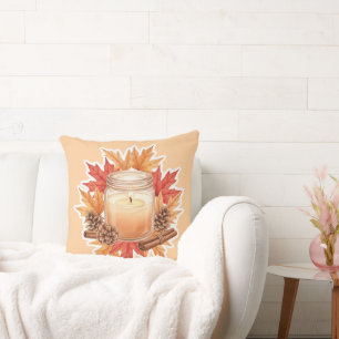 Coussin Bougie Automnale Cosy avec Feuilles d'Érable Des