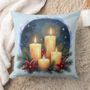 Coussin Bougie de Noël avec Poinsettias