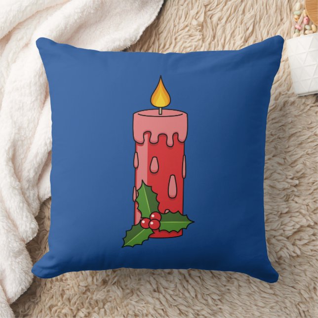 Coussin Bougie de Pilier Rouge de Noël avec Holly (Couverture)