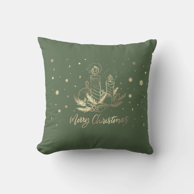 Coussin Bougie d'or, Boules, Branches de pins, Vacances (Recto)