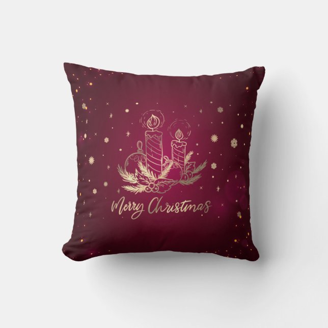 Coussin Bougie d'or, Boules, Branches de pins, Vacances ve (Recto)