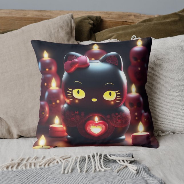 Coussin bougie romantique obscur Dark Kitty noir (FRONT - Coussin bougie romantique obscur Dark Kitty noir)