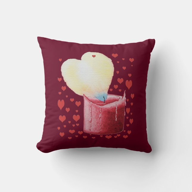 Coussin bougie rouge avec flamme en forme de coeur (Recto)