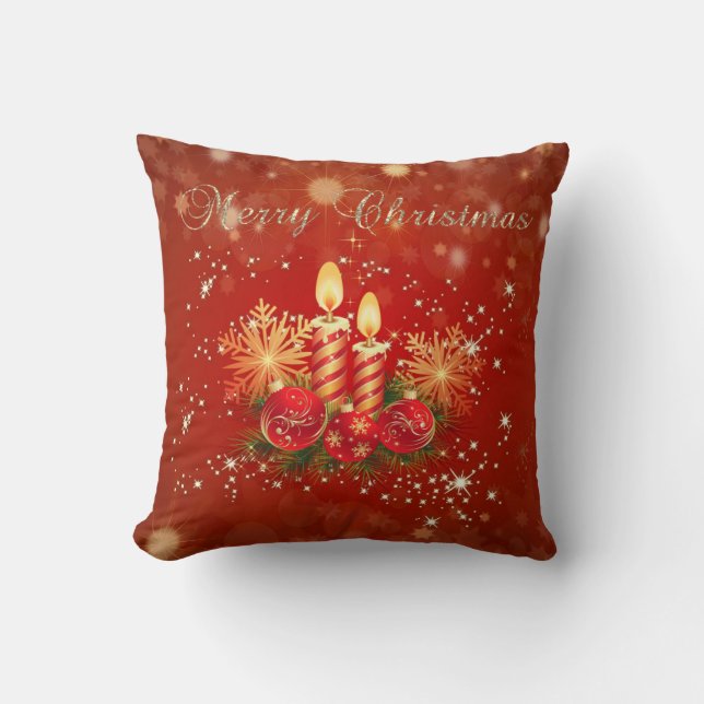 Coussin Bougies, boules et flocons de Noël (Recto)