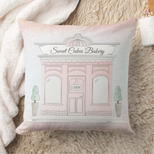 Coussin Boulangerie rose Illustration de la vitrine