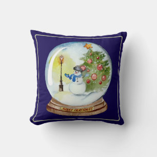 Coussin Boule à neige de Noël avec bonhomme de neige et ar