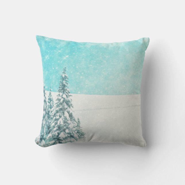 Coussin Boule blanche et bleu neige Joyeux Noël (Recto)