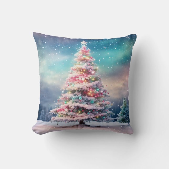 Coussin Boule blanche et bleu neige Joyeux Noël (Recto)