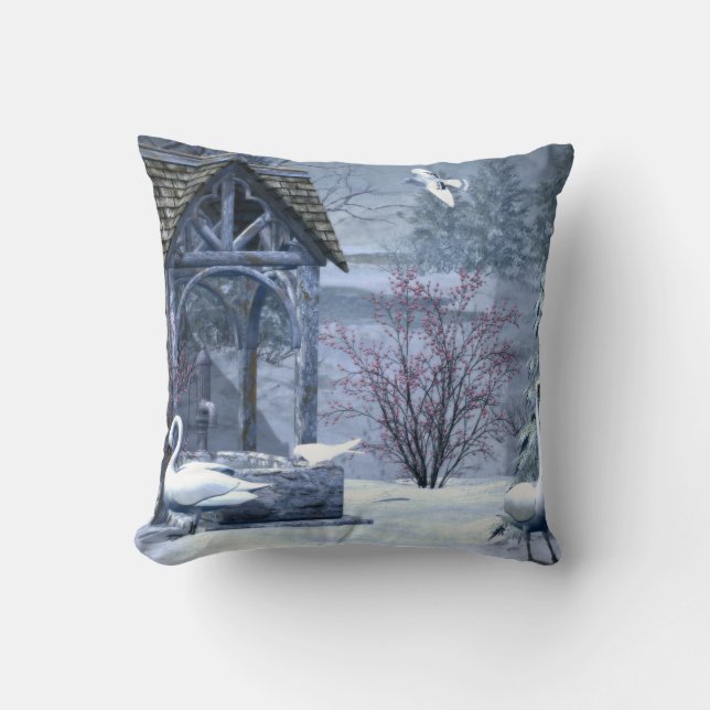 Coussin Boule blanche et bleu neige Joyeux Noël (Recto)