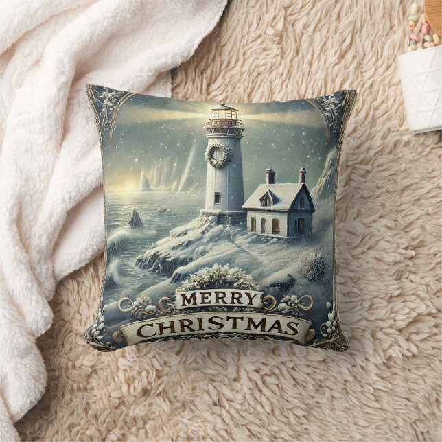 Coussin Boule blanche et bleu neige Joyeux Noël (Couverture)
