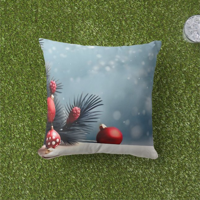 Coussin Boule blanche et bleu neige Joyeux Noël (Herbe)