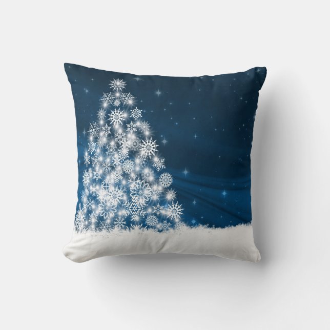 Coussin Boule blanche et bleu neige Joyeux Noël (Recto)