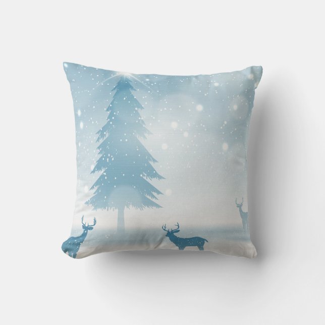 Coussin Boule blanche et bleu neige Joyeux Noël (Recto)