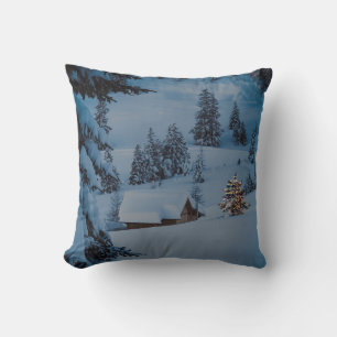 Coussin Boule blanche et bleu neige Joyeux Noël