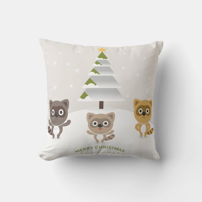 Coussin Boule blanche et bleu neige Joyeux Noël (Recto)