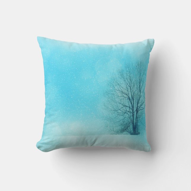 Coussin Boule blanche et bleu neige Joyeux Noël (Recto)