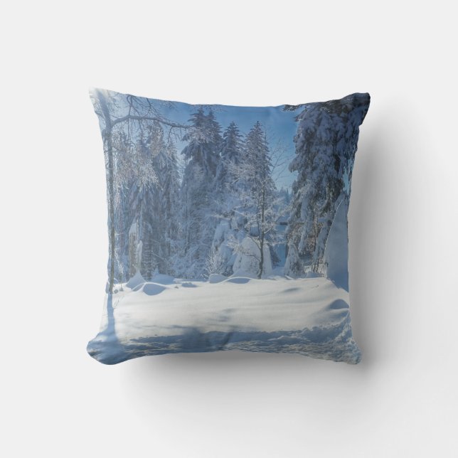 Coussin Boule blanche et bleu neige Joyeux Noël (Recto)