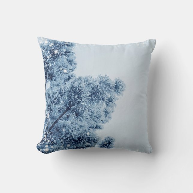 Coussin Boule blanche et bleu neige Joyeux Noël (Recto)